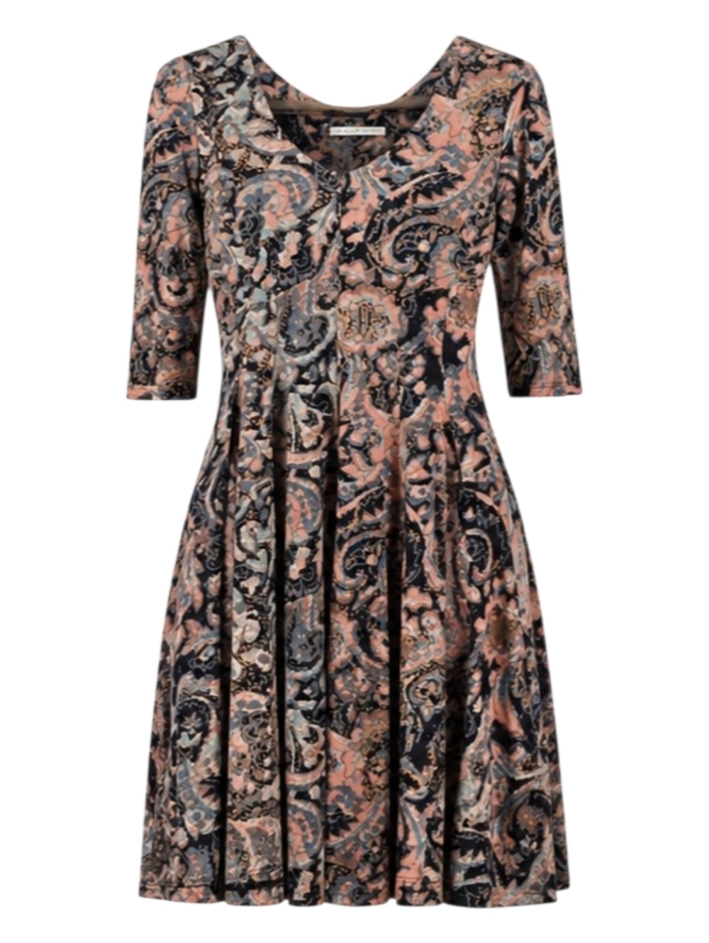 Peruvian Connection Paisley Romantic Fit & Flare Cotton Knit Dress Sz.XS Boho